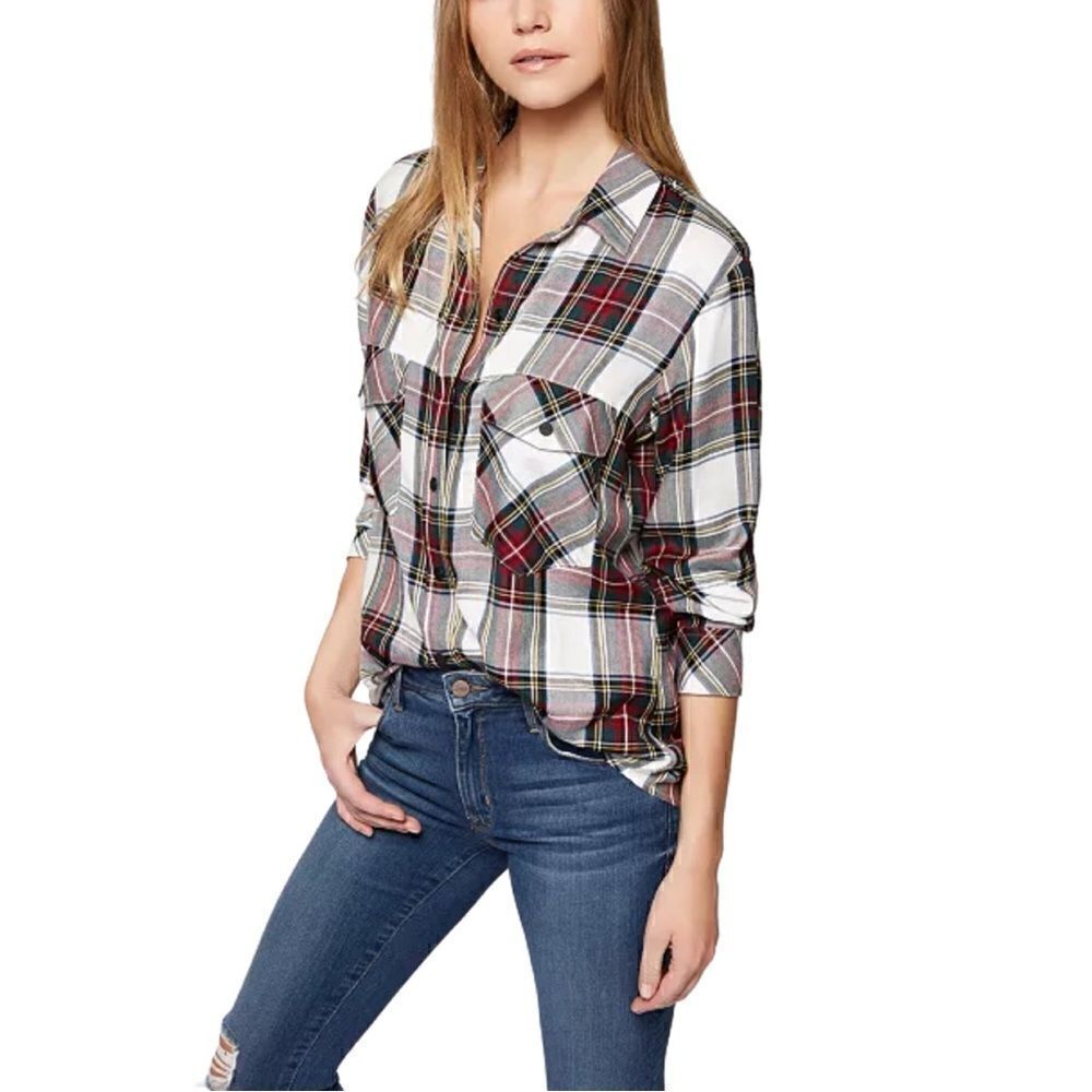 New! Sanctuary Plaid Boyfriend Button Down Shirt Sz L